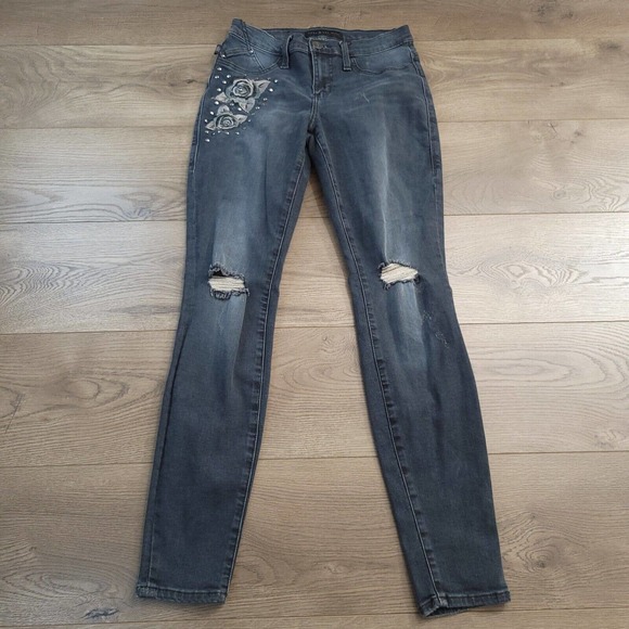 Rock & Republic Jeans Womens 6 Blue Kashmiere Distressed Low Rise Stretch Denim - Picture 3 of 10